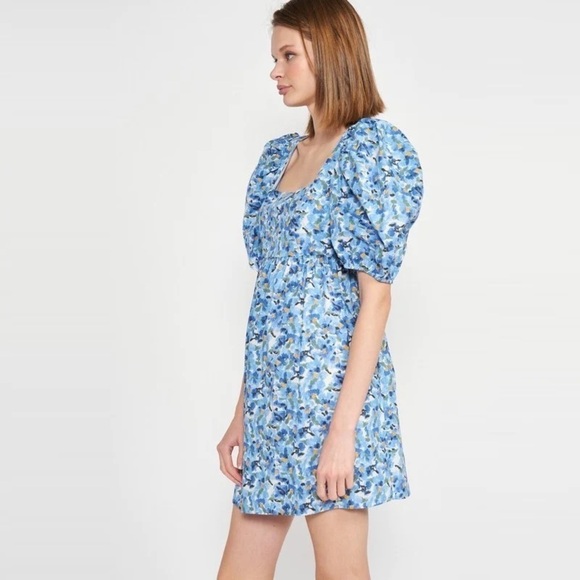 Jacquie The Label Watercolor Floral Print Puff Sleeve Tie Back Babydoll Dress - Picture 3 of 15